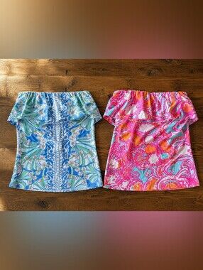 2 GORGEOUS Lilly Wiley Vacation Ruffle Strapless Tops